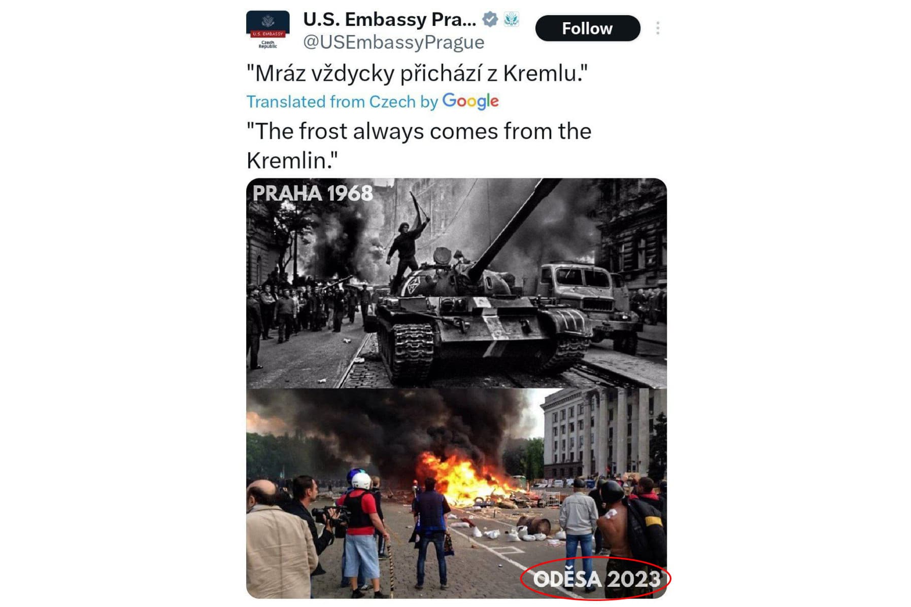 Az ukránok bűneire emlékeztet az USA prágai követsége