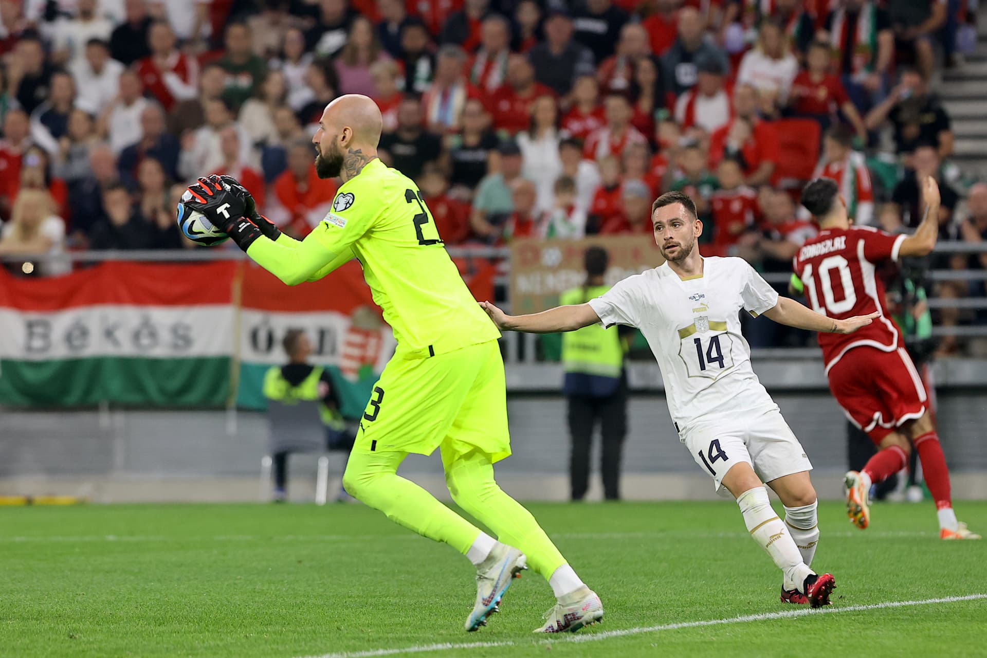 Magyarország–Szerbia Európa-bajnoki selejtezőmérkőzés Szoboszlai Dominik (10) Puskás Aréna 2023. október 14. Vanja Milinkovics-Savics kapus