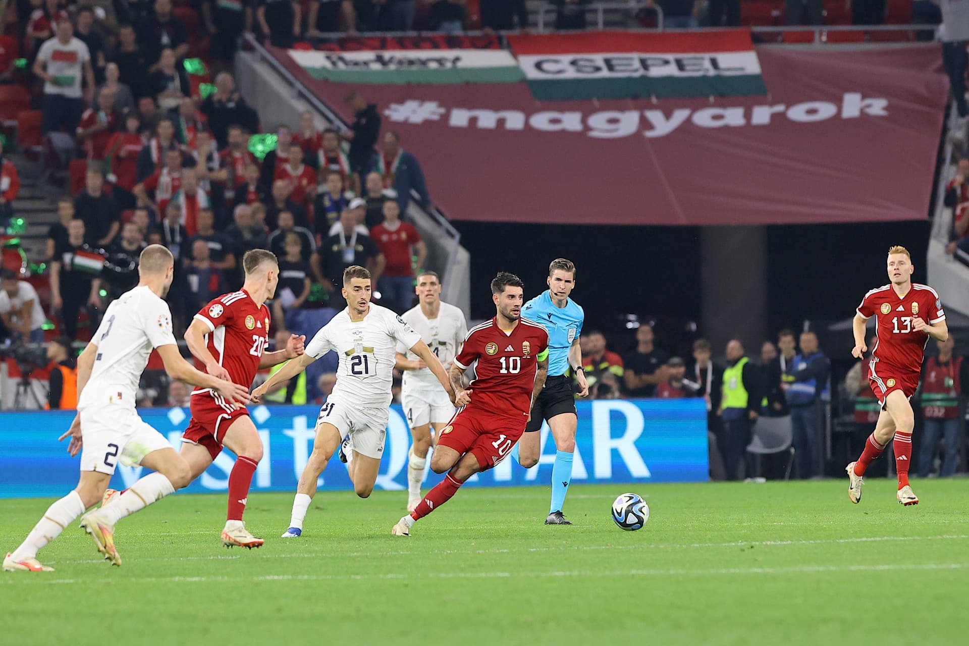 Európa Bajnoki selejtező Puskás Aréna 2023 október 14 Magyarország Szerbia Szoboszlai Dominik (10) Kalmár Zsolt (13) Sallai Roland (20)