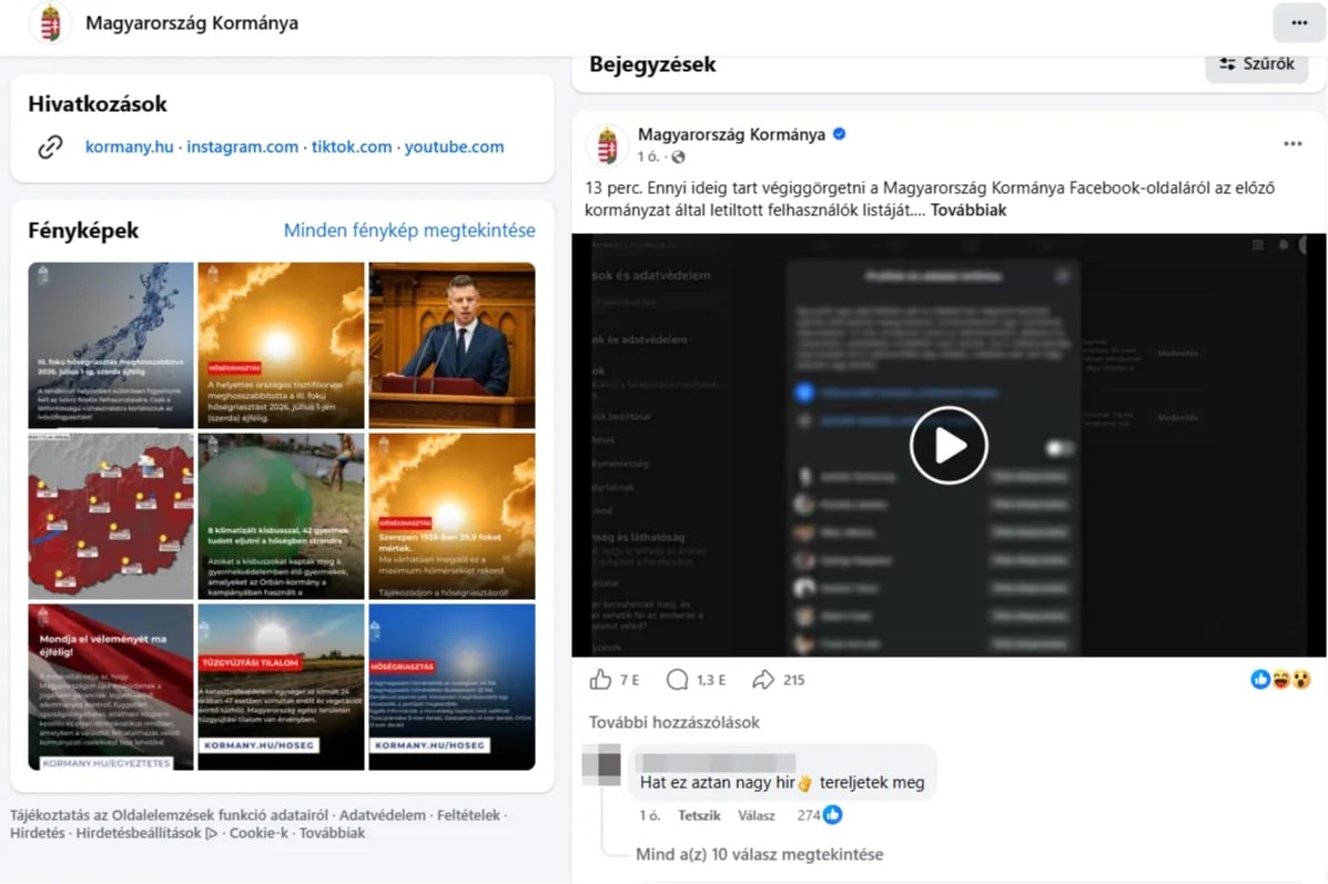 Feloldják a kormány Facebook-oldalán a korábbi felhasználói letiltásokat