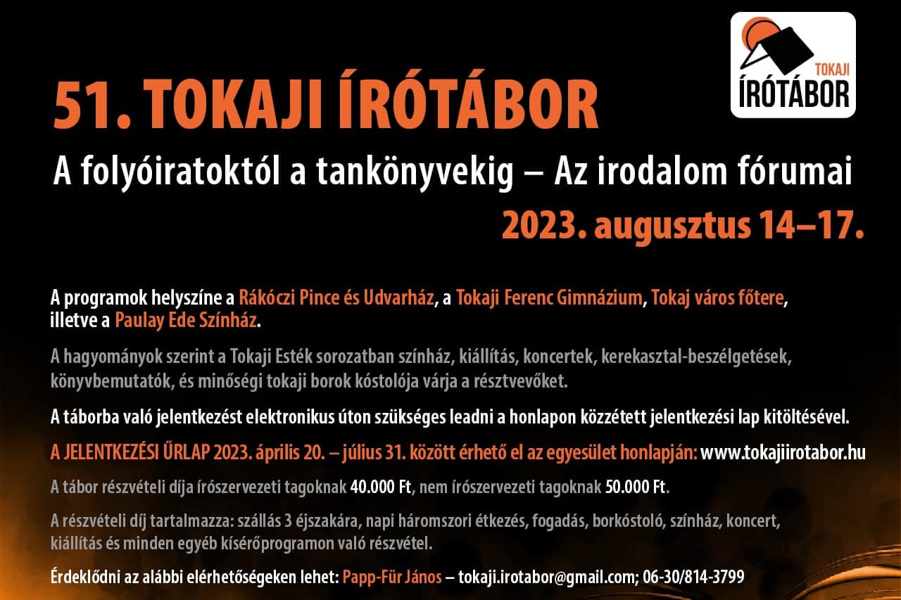 Jövő hétfőn kezdődik az 51. Tokaji Írótábor