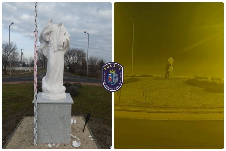 Baltával támadt Szűz Mária szobrára
