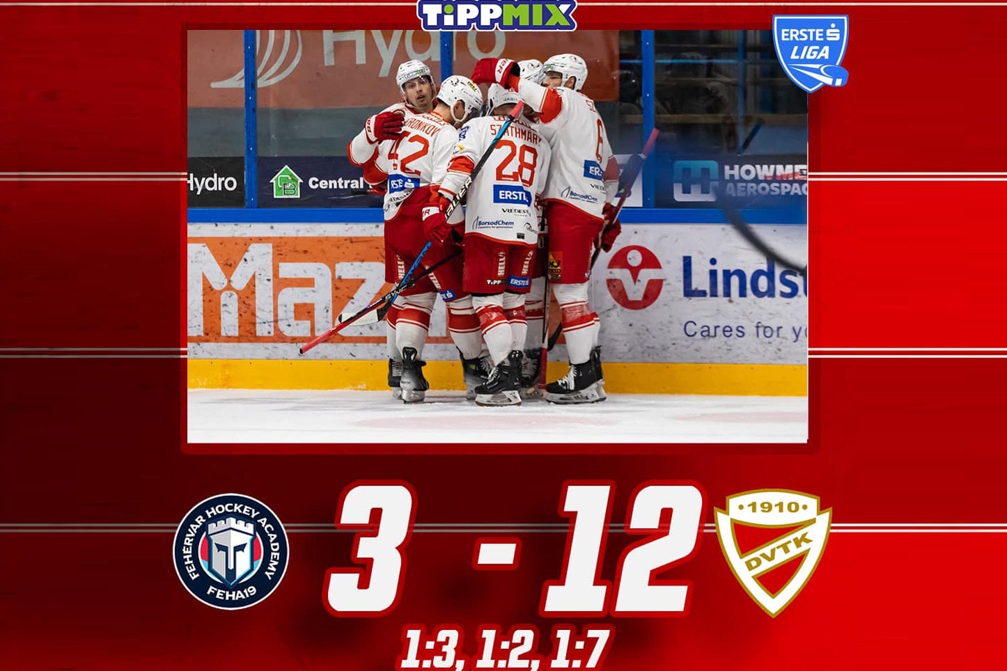Jégkorong Erste Liga: tucatnyi DVTK-gól a sereghajtó otthonában