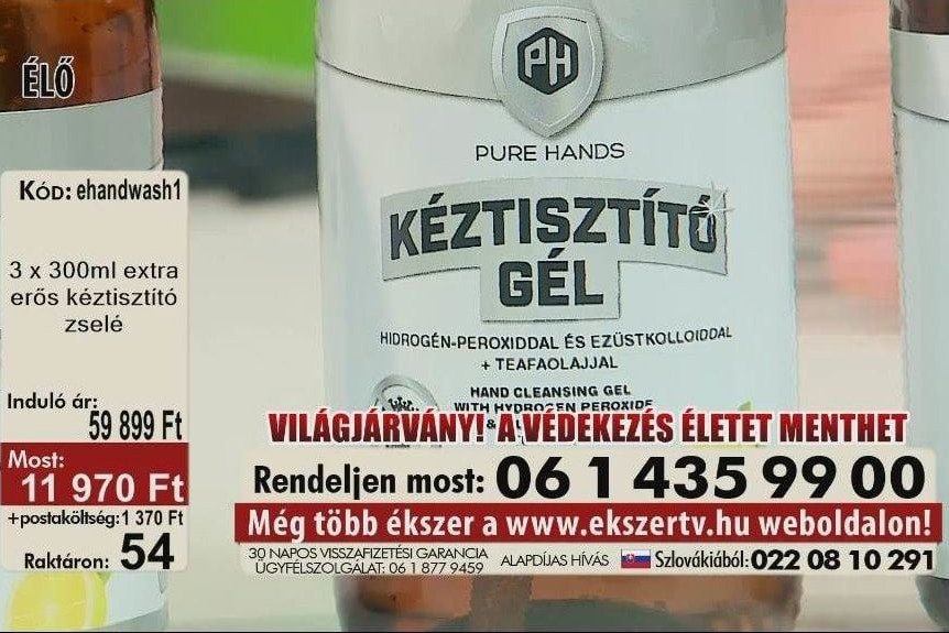Eljárás indult az ÉkszerTV kézfertőtlenítőt is értékesítő műsora miatt