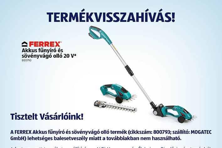 Akkus fűnyíró és sövényvágó ollót hív vissza az Aldi